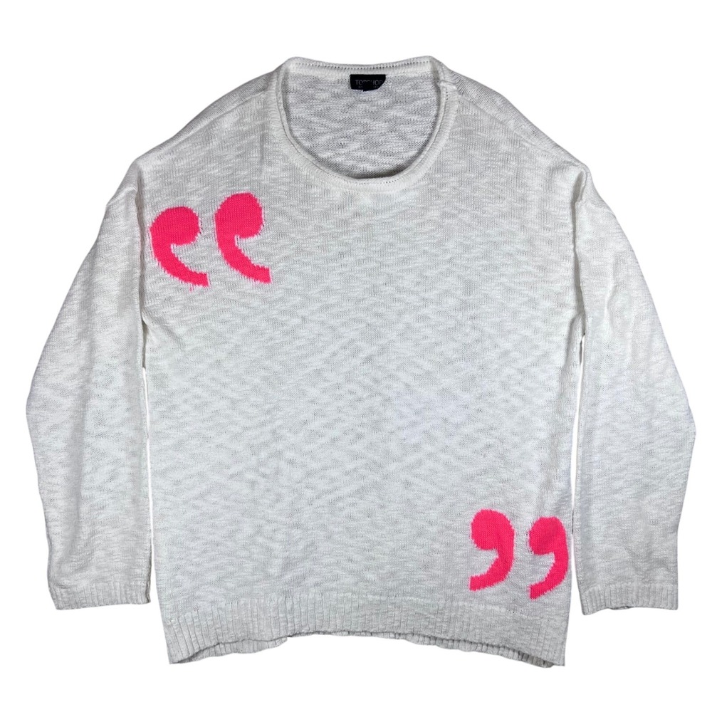 TOPSHOP‎ Sweater US 12 UK 16 Ivory Pink Quote Marks Oversized Knit Top